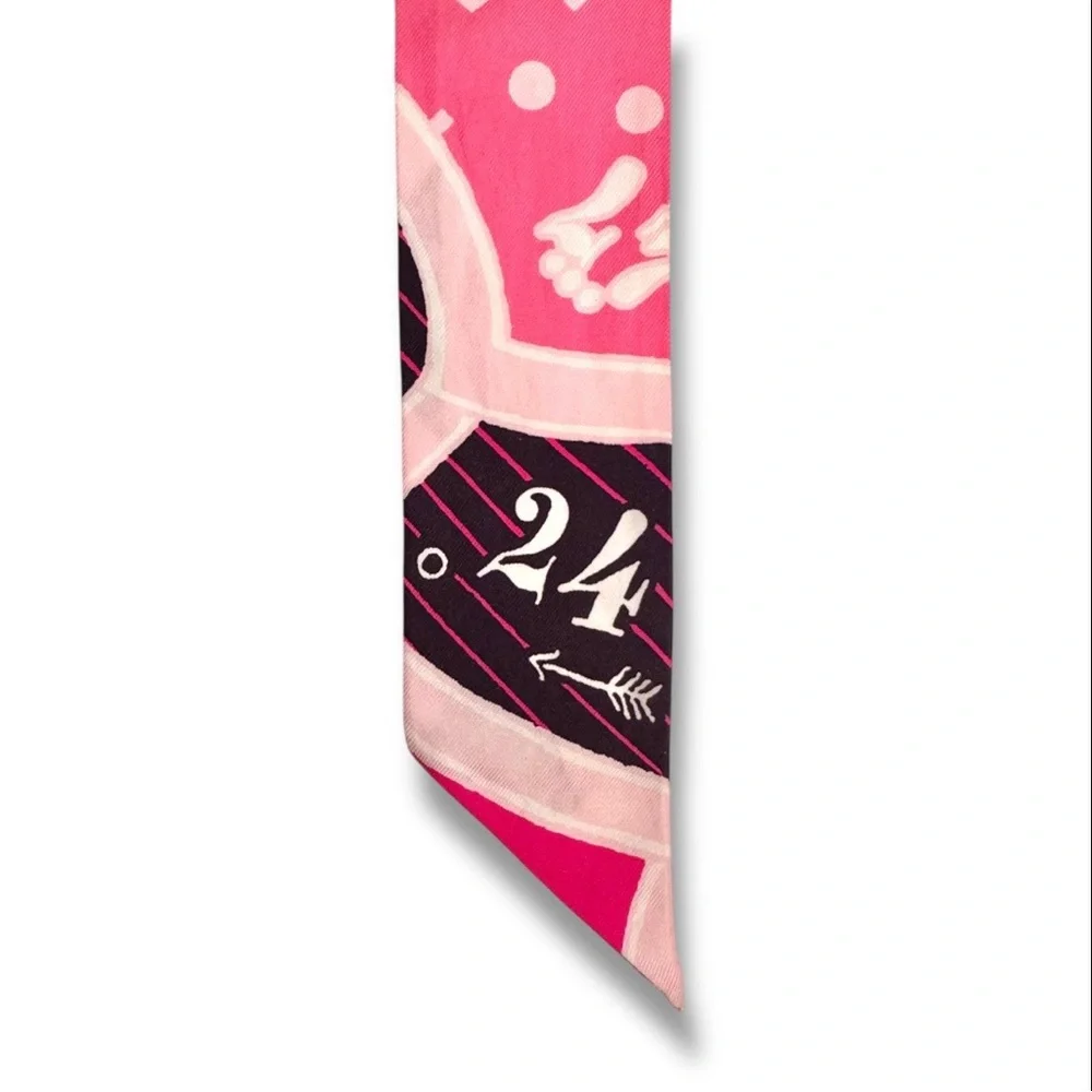 💕HERMES Silk Twilly Ribbon Scarf "Jeu de Soie Uniforme" • Rose Vif, Noir, Rose - Picture 8 of 15